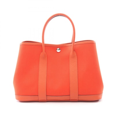 エルメス HERMES ガーデンパーティTPM トートバッグ バッグ キャンバス レザー トワルミリタリー / ネゴンダ トワルミリタリー カプシーヌ Y刻印(2020年製造) レディース オレンジ系 【中古】
