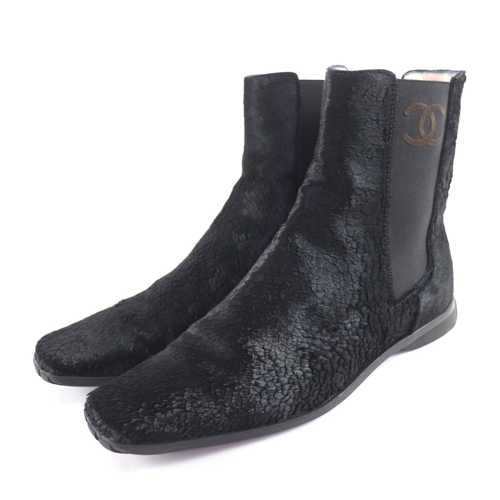 極美品 シャネル アンクルブーツ ブラック レディース 37