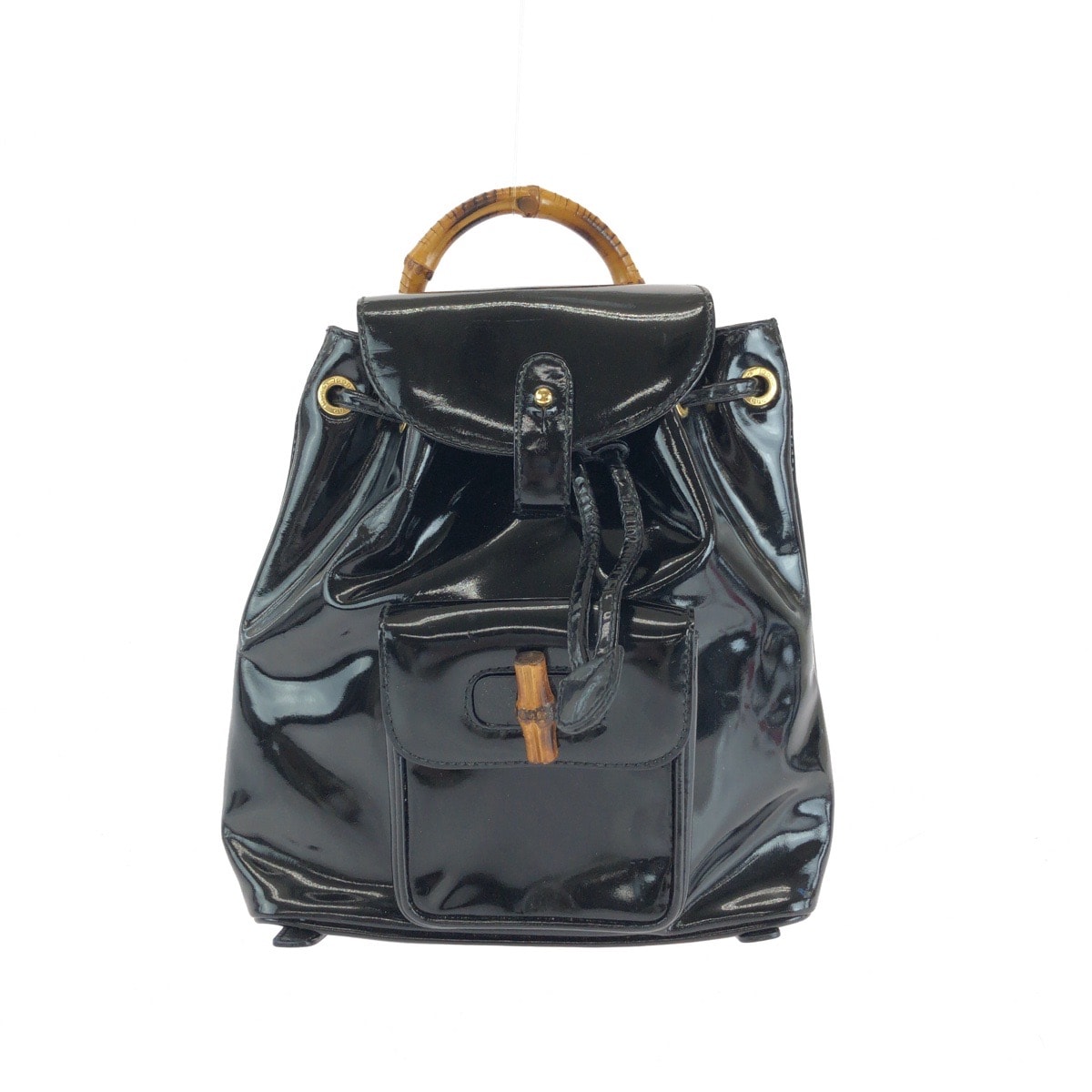 美品 GUCCI グッチ バンブー ブラック 黒 ゴールド金具 パテントレザー リュックサック バックパック 504896 【中古】