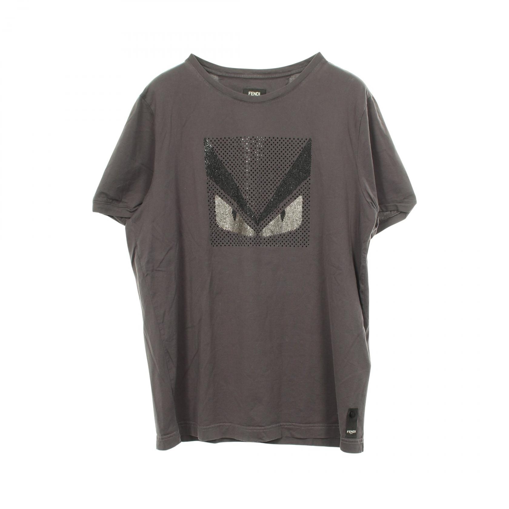 フェンディ FENDI モンスター ラインストーン 半袖Tシャツ 衣料品 トップス コットン メンズ グレー系 【中古】