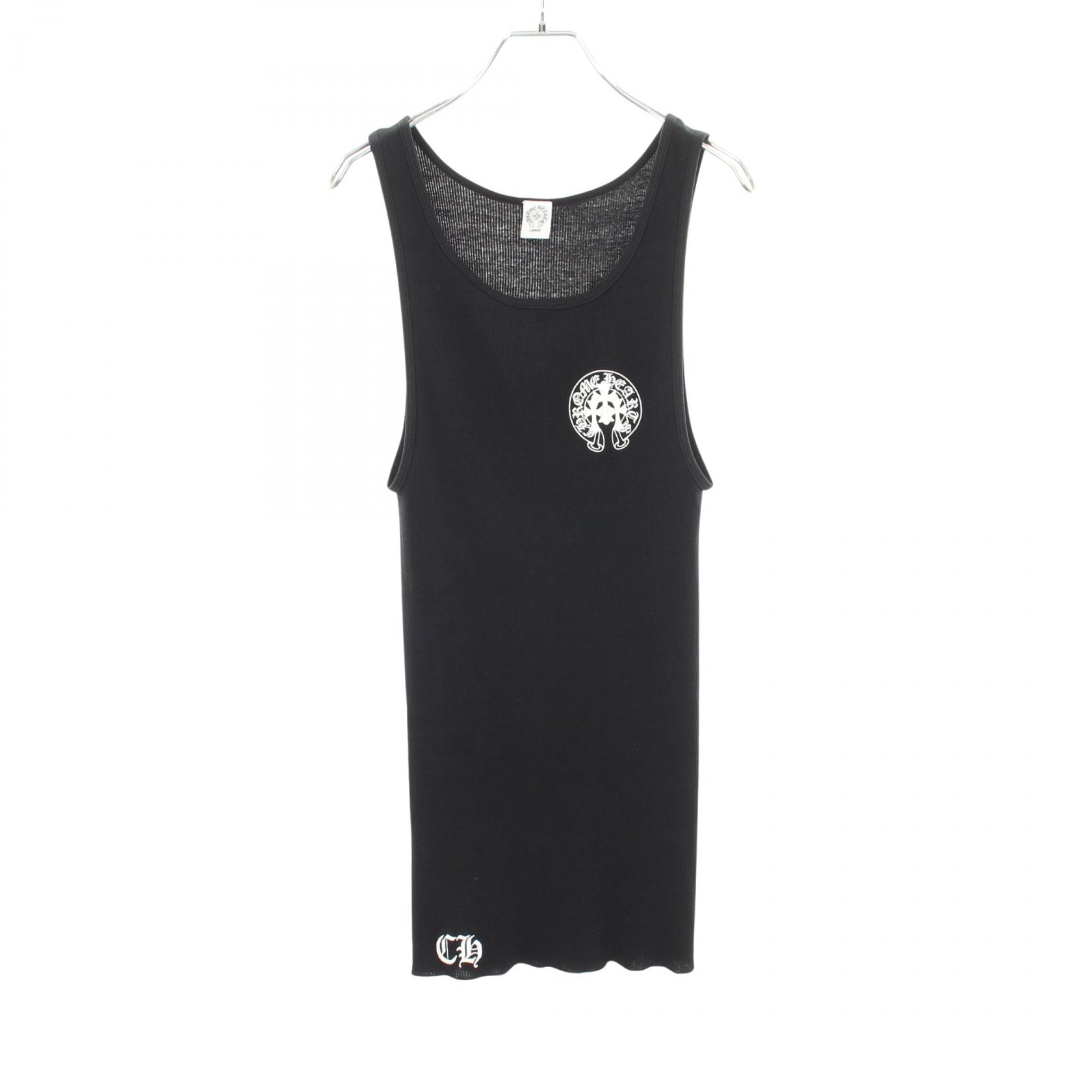 クロムハーツ CHROME HEARTS ホースシュー セメタリークロス リブ タンクトップ 衣料品 トップス コットン メンズ ブラック系 【中古】