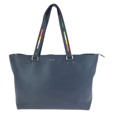 美品 Paul Smith ポール スミス アーティストストライプ ネイビー シルバー金具 レザー トートバッグ ショルダーバッグ 603315 【中古】