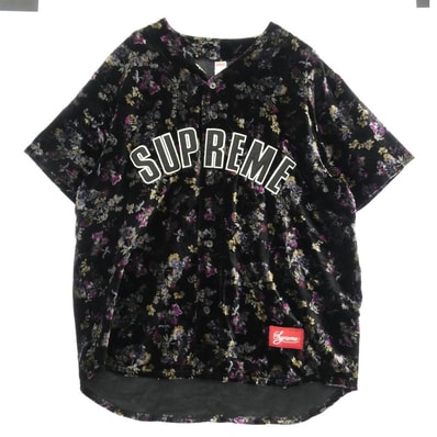 Supreme シュプリーム 19AW Floral Velour Baseball Jersey フローラル ベロアベースボール 半袖 シャツ ブラック系 XL【中古】
