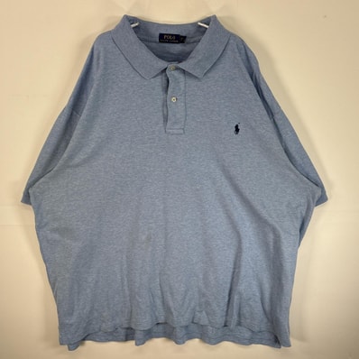 古着 ポロ・ラルフローレン POLO RALPH LAUREN 半袖 ポロシャツ ロゴ 刺繍 2ボタン 大きいサイズ 3XB 水色 無地 メンズ