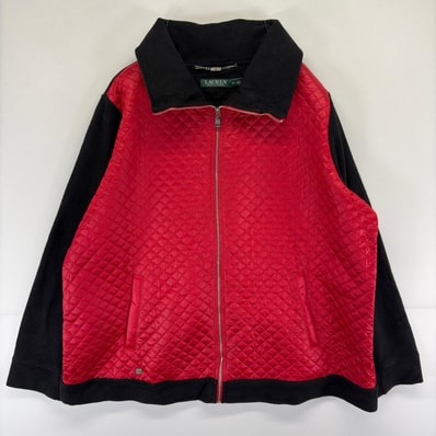 古着 ローレンラルフローレン LaurenRalphLauren ジャケット フリース キルティング 大きいサイズ 2XL ブラック系 無地 レディース