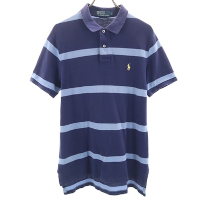 Polo by Ralph Lauren ポロバイラルフローレン ボーダー柄 半袖 ポロシャツ L ネイビー 鹿の子