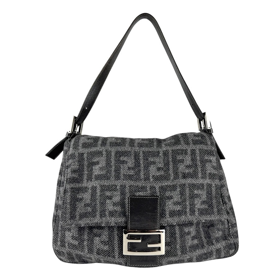 フェンディ FENDI ショルダーバッグ ズッカ ウール/レザー グレー レディース【中古】 z8840