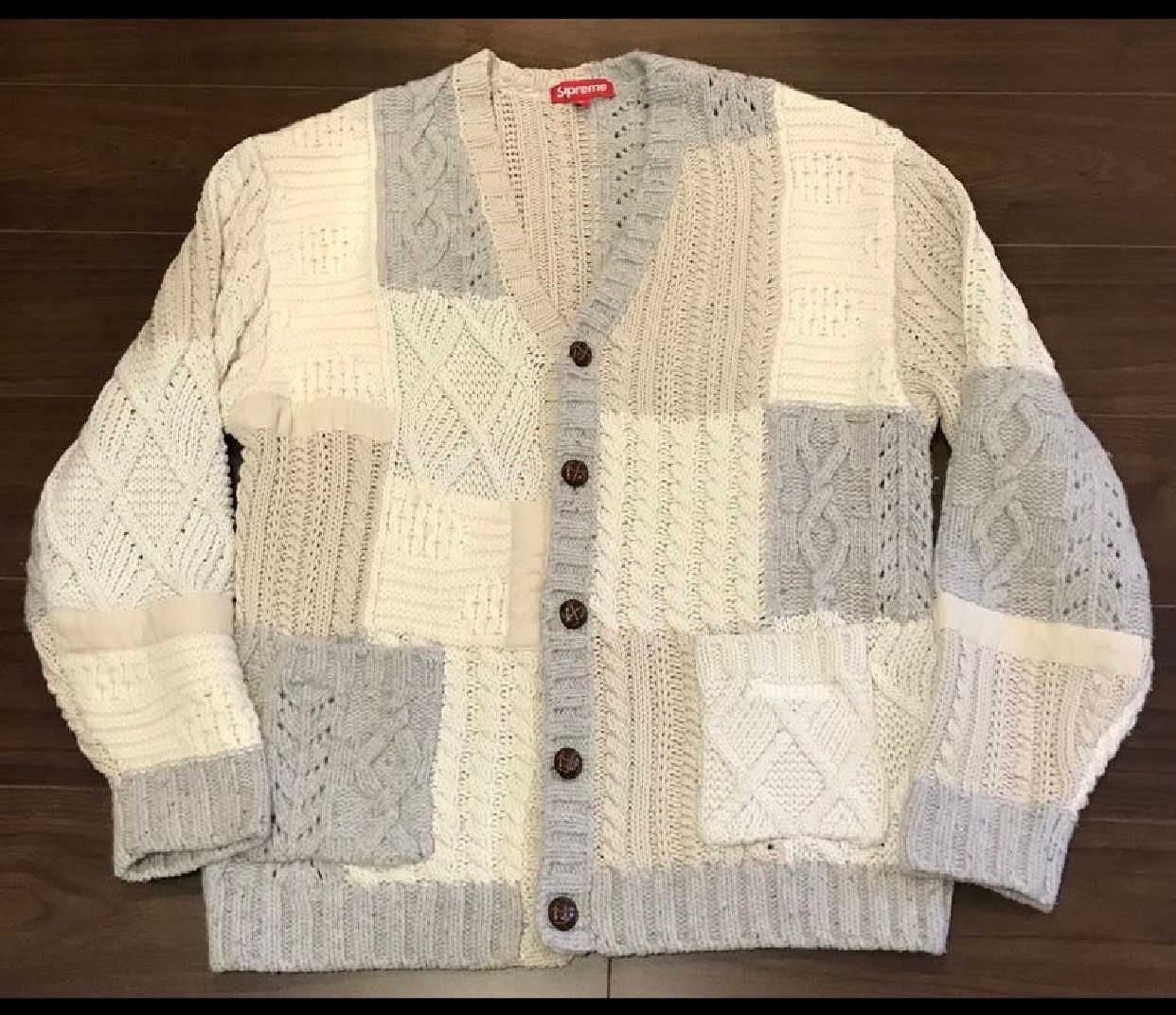 Supreme Patchwork Cable Knit Cardigan "Ivory"