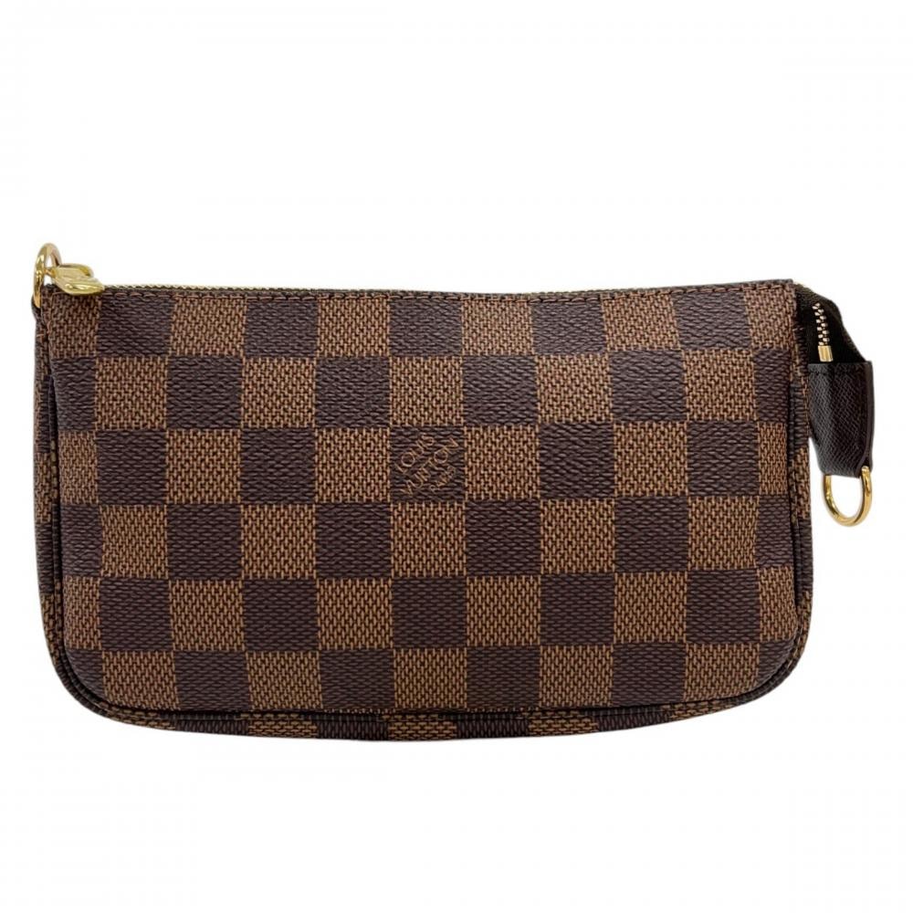 LOUIS VUITTON ルイヴィトン ポーチ ダミエ・エベヌ ポシェット・アクセソワール N58009 ブラウン 茶 ゴールド金具 レディース 美品【中古品】