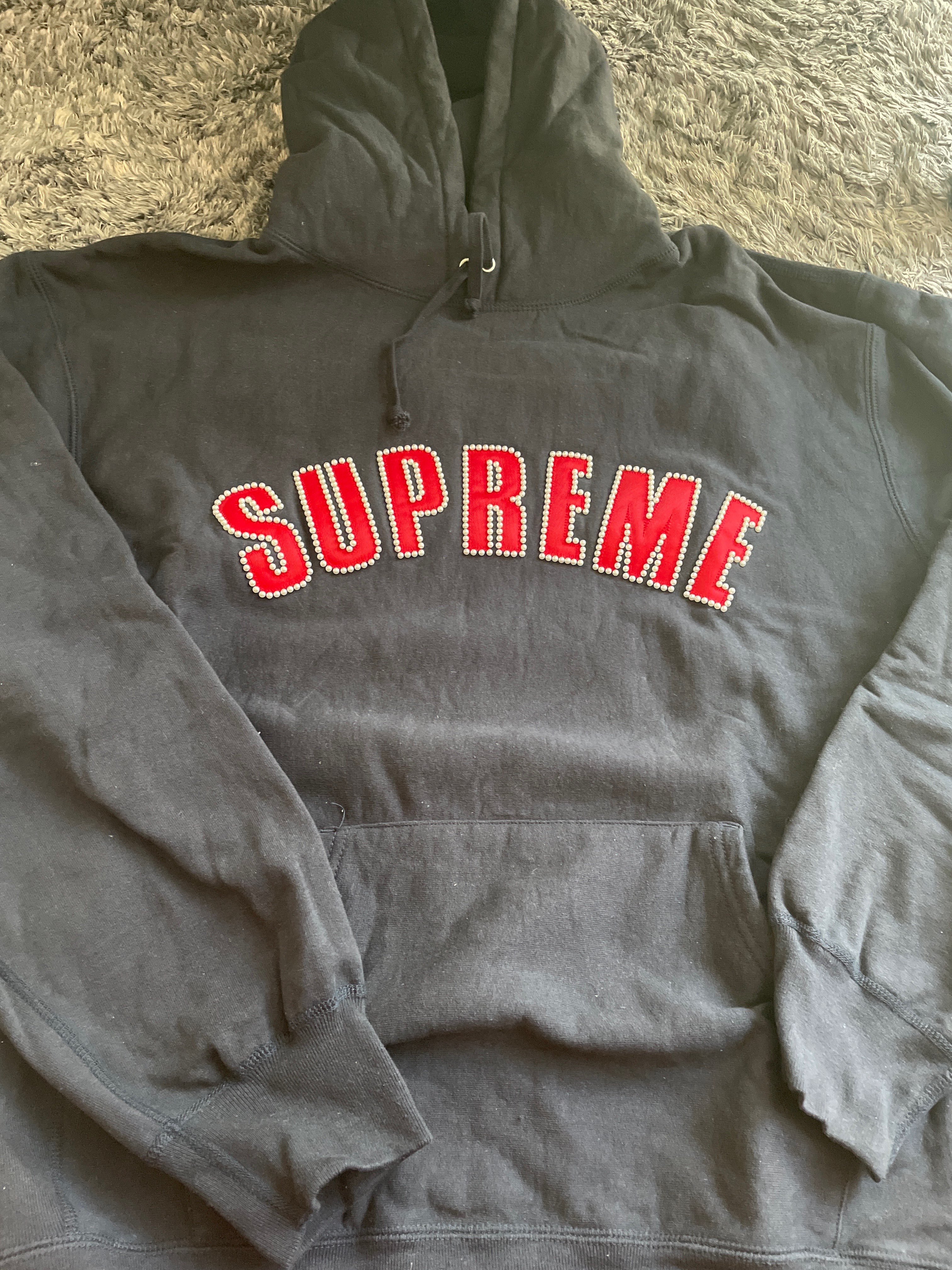 Supreme Pearl Logo Hooded Sweatshirt "Navy"