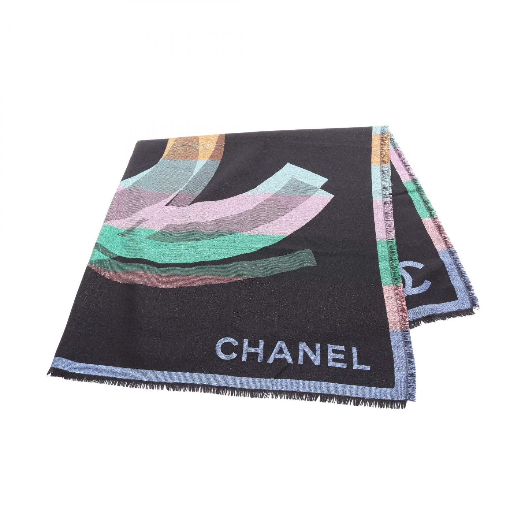 シャネル CHANEL ココマーク ストール 衣料品 シルク カシミヤ レディース ブラック系 / マルチカラー 【中古】