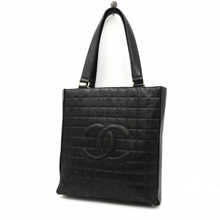 CHANEL(シャネル)チョコバー トートバッグ ヴィンテージ ココマーク ラムスキン ブラック ゴールド金具 レディース イタリア製【中古】