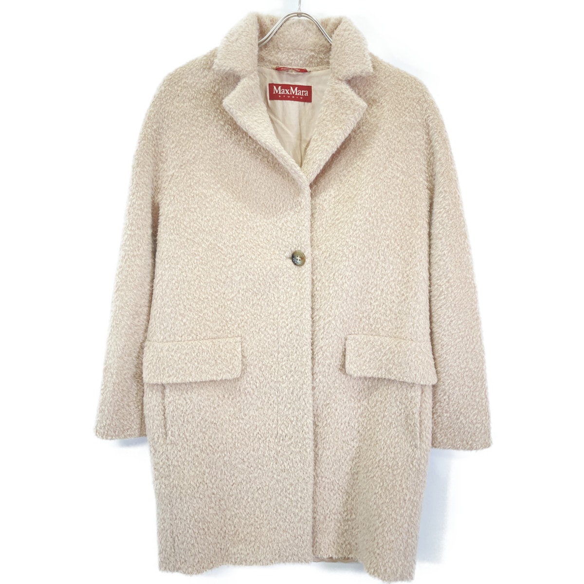 マックスマーラスタジオ ピンク アルパカウール ジャギーステンカラーコート 38