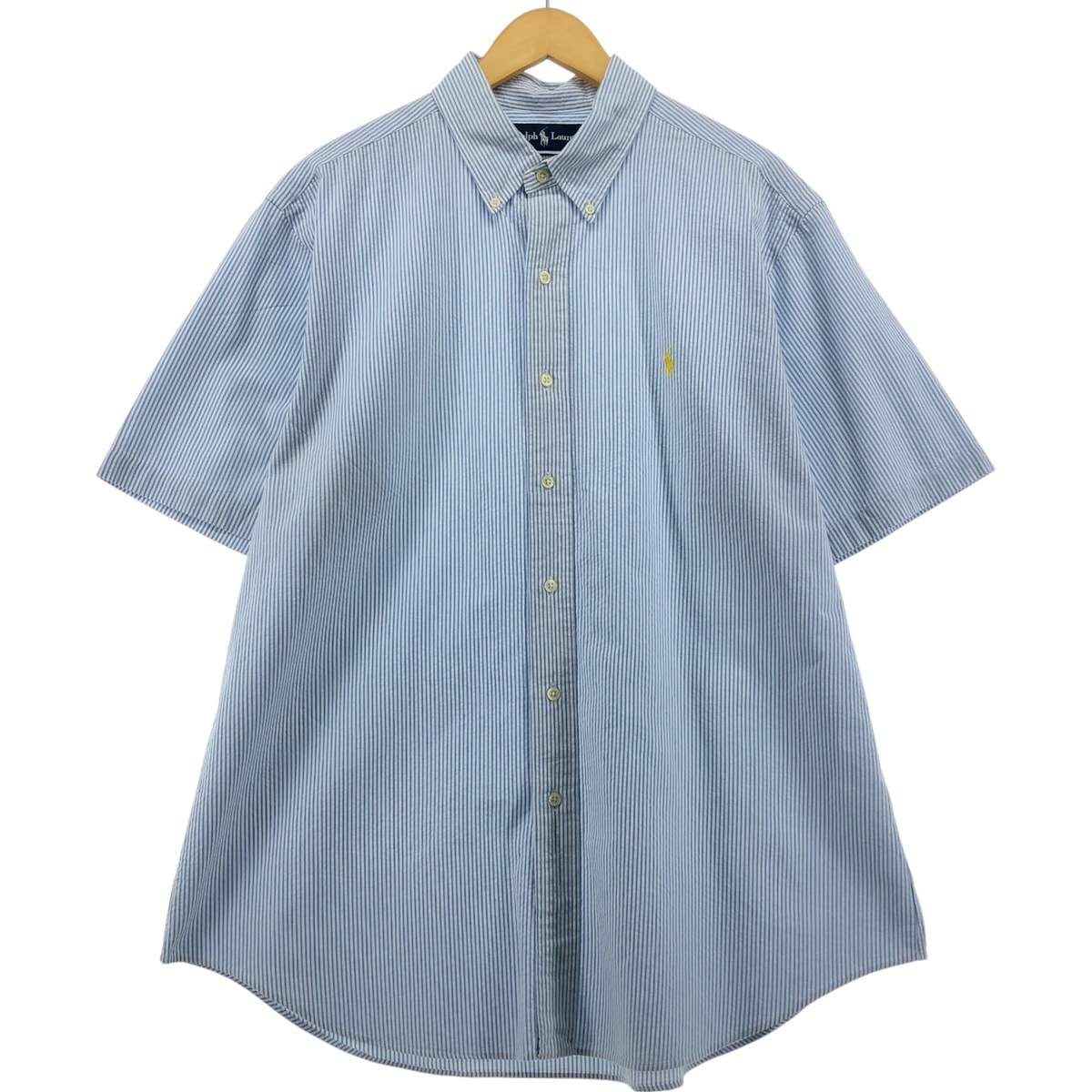 古着 ラルフローレン Ralph Lauren CLASSIC FIT シアサッカー 半袖 ボタンダウン ストライプシャツ メンズXL相当/eaa555146