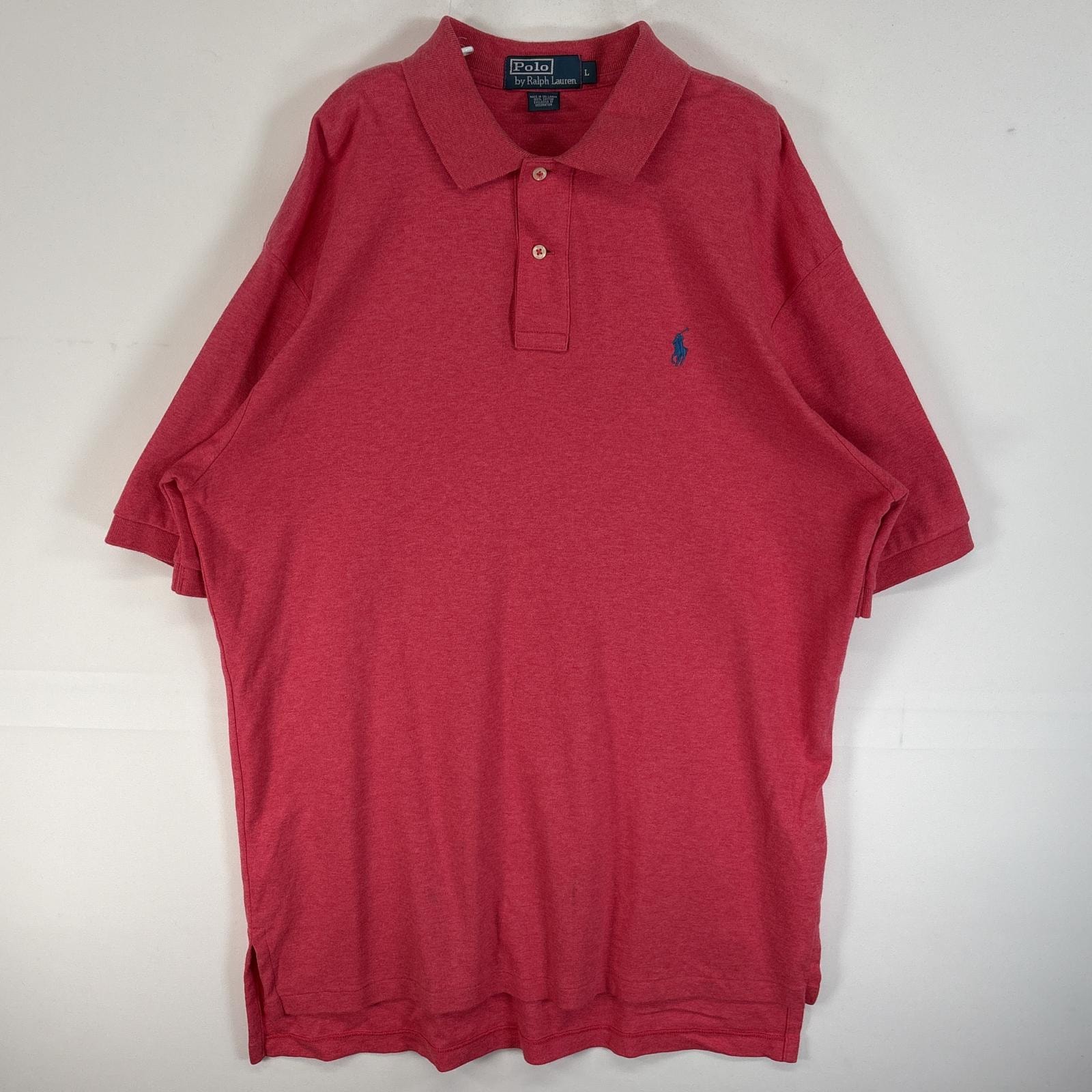 古着 90's/90年代 ポロバイラルフローレン Polo by Ralph Lauren 半袖 ポロシャツ ロゴ 刺繍 2ボタン L  ピンク 無地 メンズ