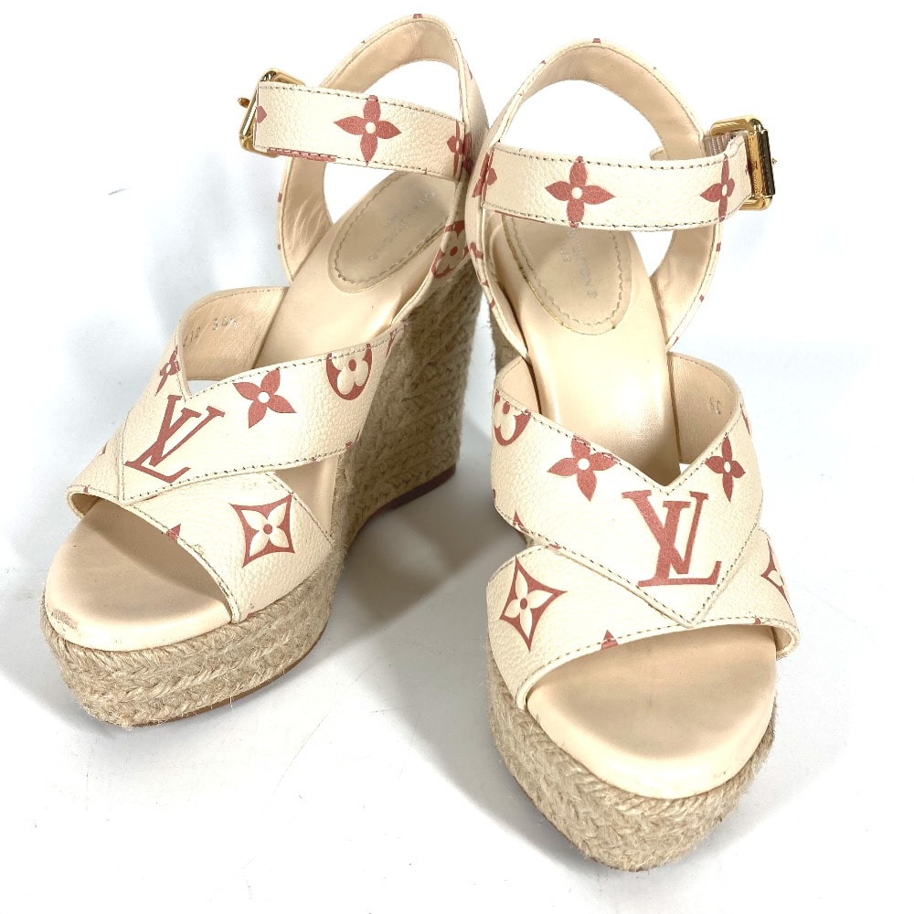 ルイヴィトン LOUIS VUITTON ウエッジソール モノグラム 靴 シューズ サンダル レザー ベージュ系