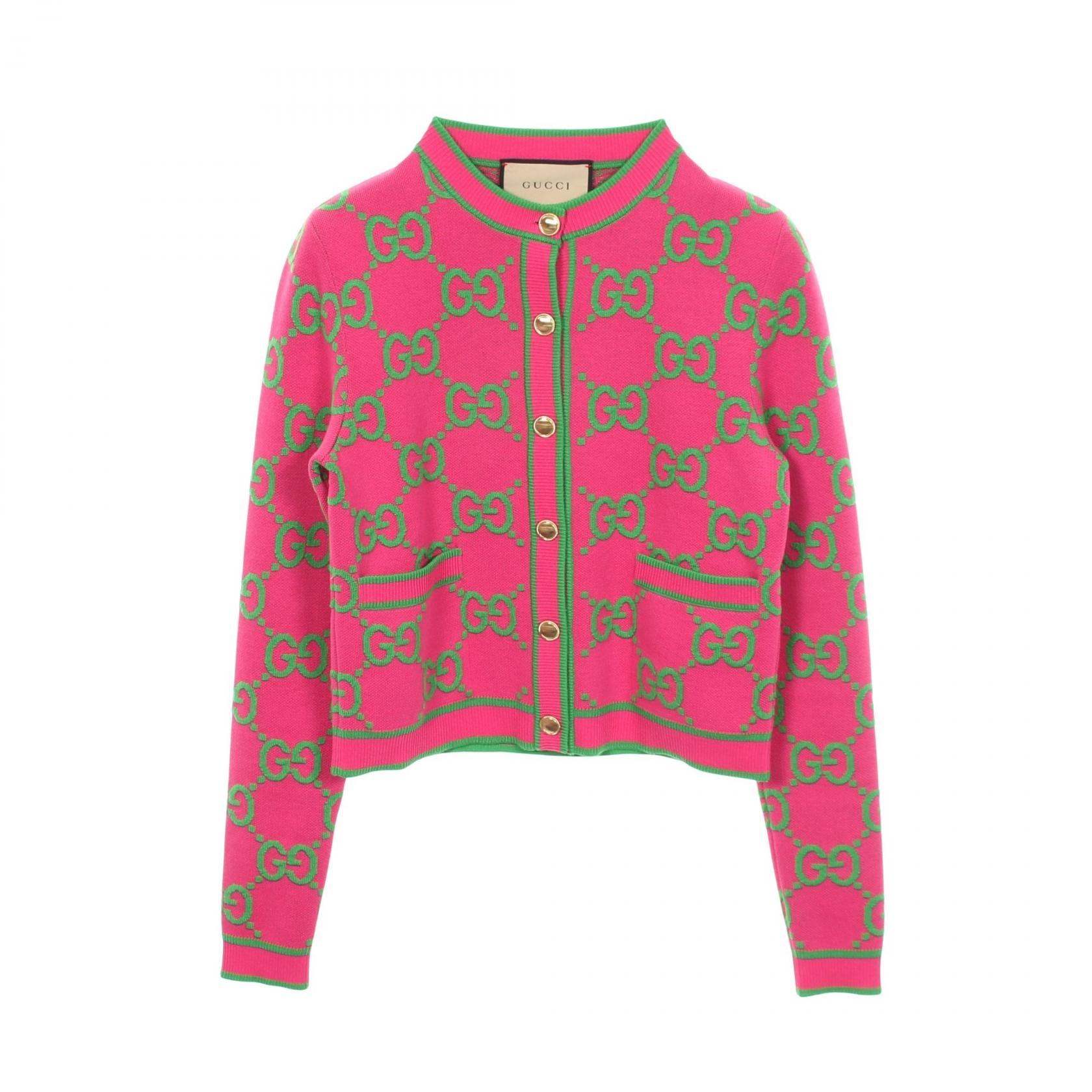グッチ GUCCI GG柄 カーディガン 衣料品 トップス コットン ウール レディース ピンク系 / グリーン系 743319 【中古】