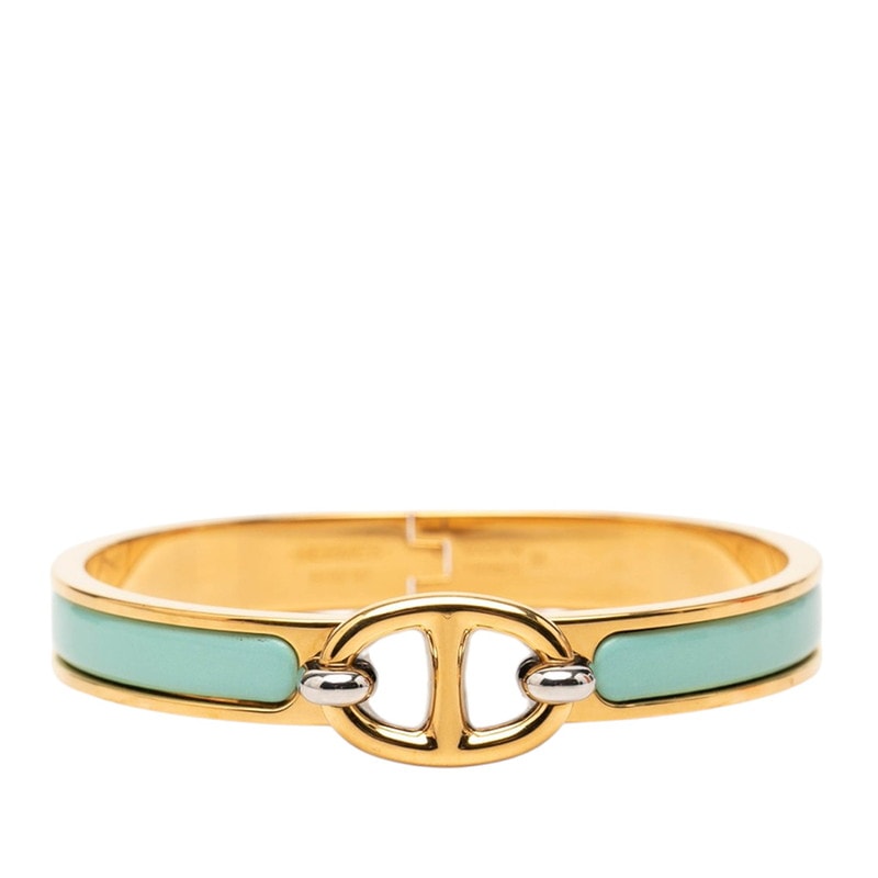 Hermes Mini Clic Chaine D'ancre Bracelet "Aqua/Gold"