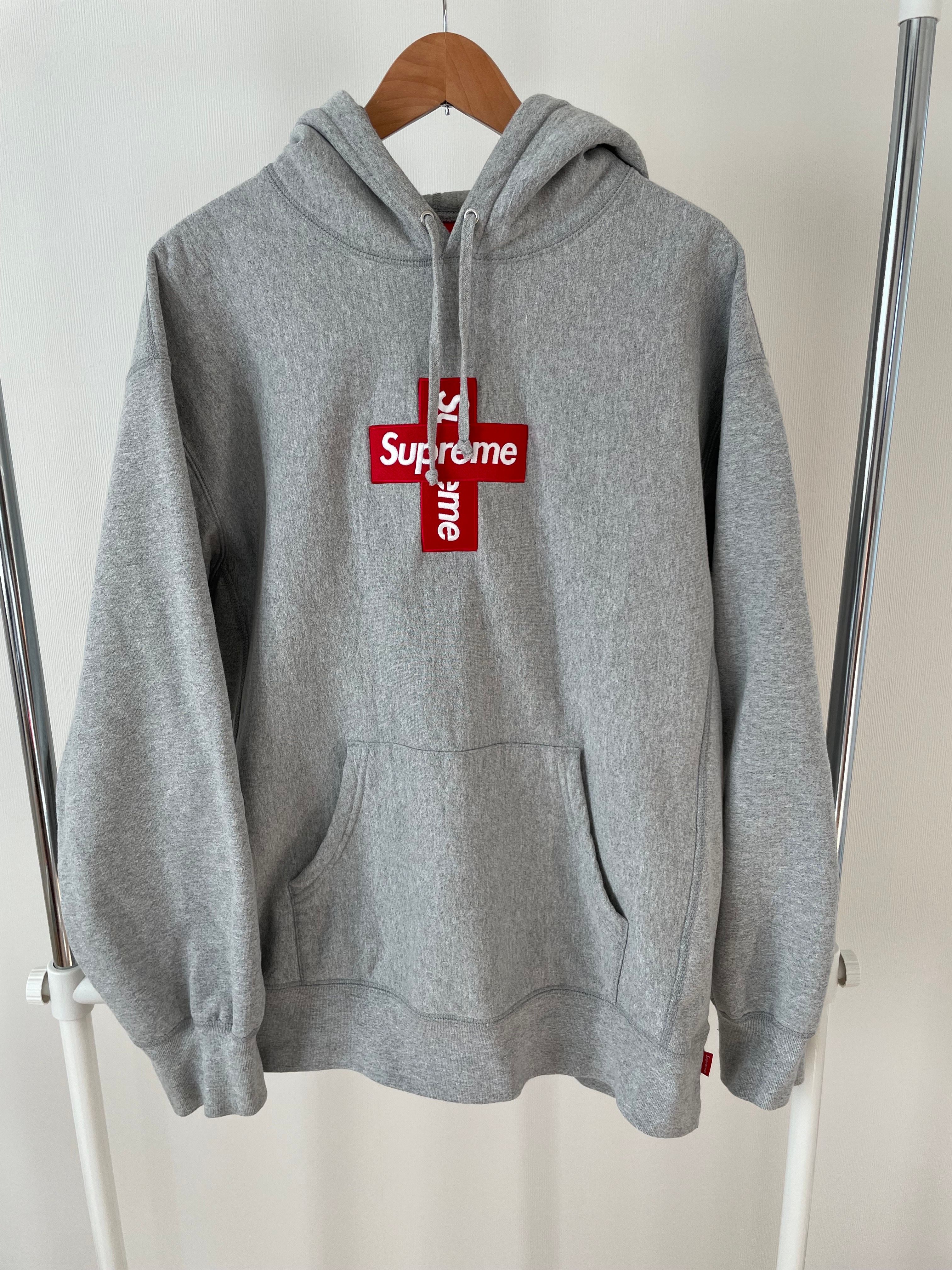 Supreme Cross Box Logo Hooded Sweatshirt "Grey"