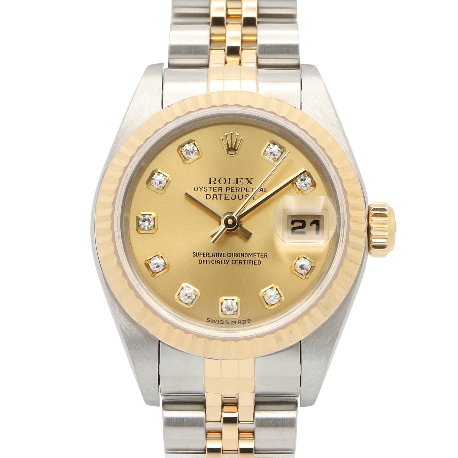 ロレックス ROLEX デイトジャスト 10Pダイヤ K番 腕時計 時計 K18(イエローゴールド) ステンレススチール ダイヤモンド レディース ゴールド系 シャンパン/新ダイヤ 79173G 【中古】