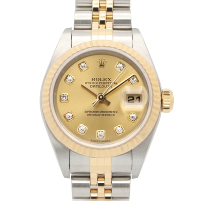 ロレックス ROLEX デイトジャスト 10Pダイヤ K番 腕時計 時計 K18(イエローゴールド) ステンレススチール ダイヤモンド レディース ゴールド系 シャンパン/新ダイヤ 79173G 【中古】