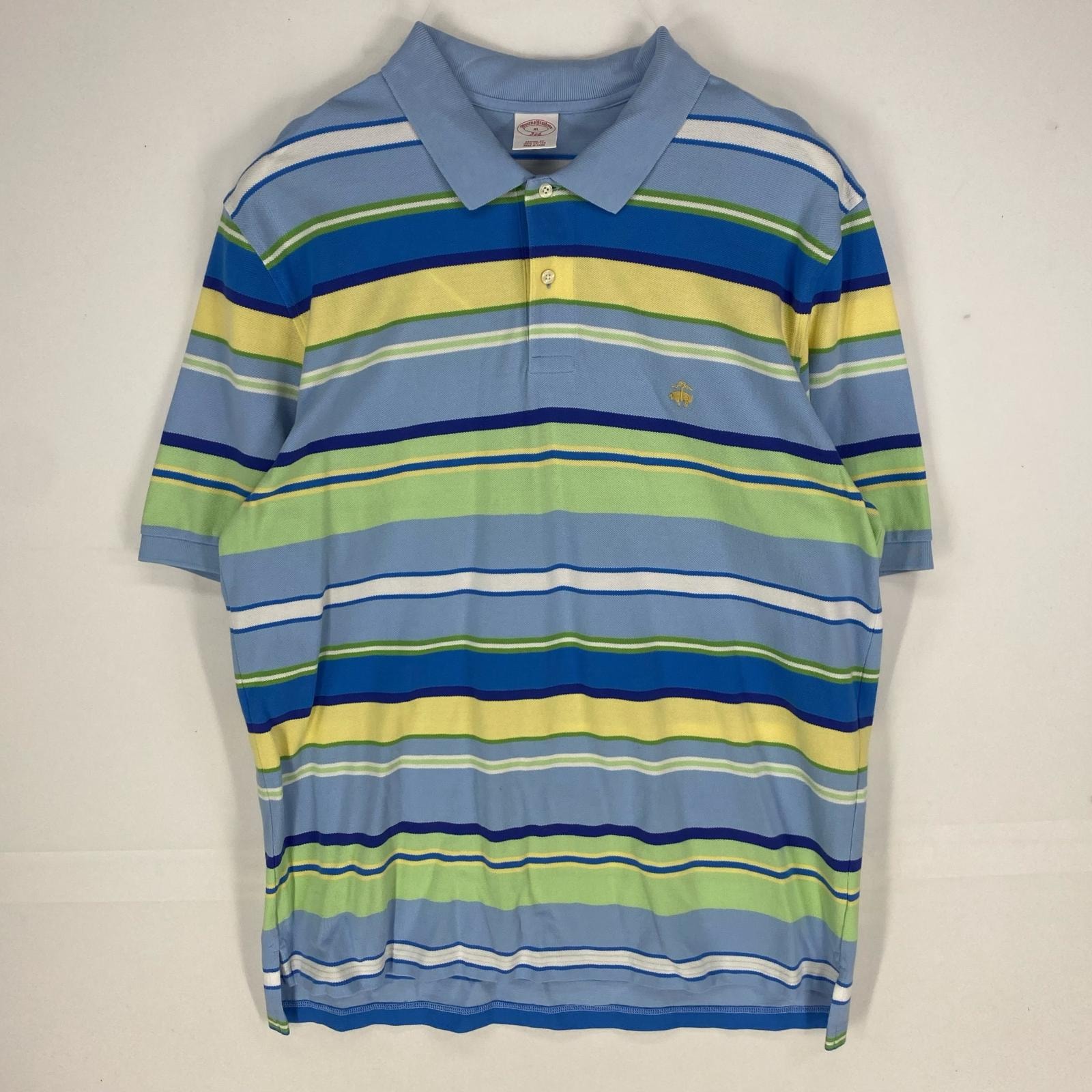古着 ブルックスブラザーズ Brooks Brothers 鹿の子 半袖シャツ ワンポイント ロゴ刺繍 ポロシャツ XL  水色系 ボーダー メンズ