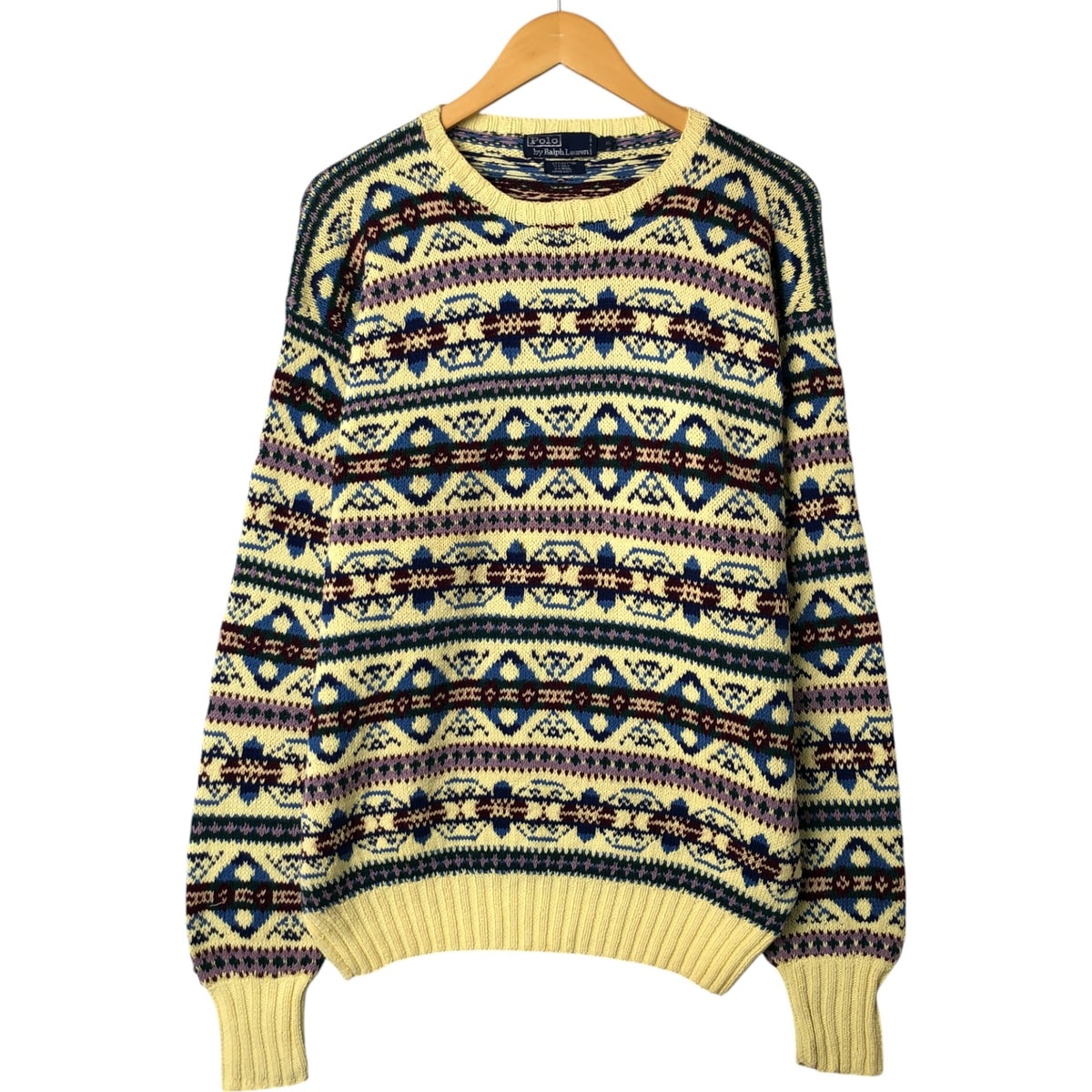 古着 ラルフローレン Ralph Lauren POLO by Ralph Lauren フェアアイル柄 HAND KNIT ハンドニット コットンニットセーター メンズXL相当/eaa547893