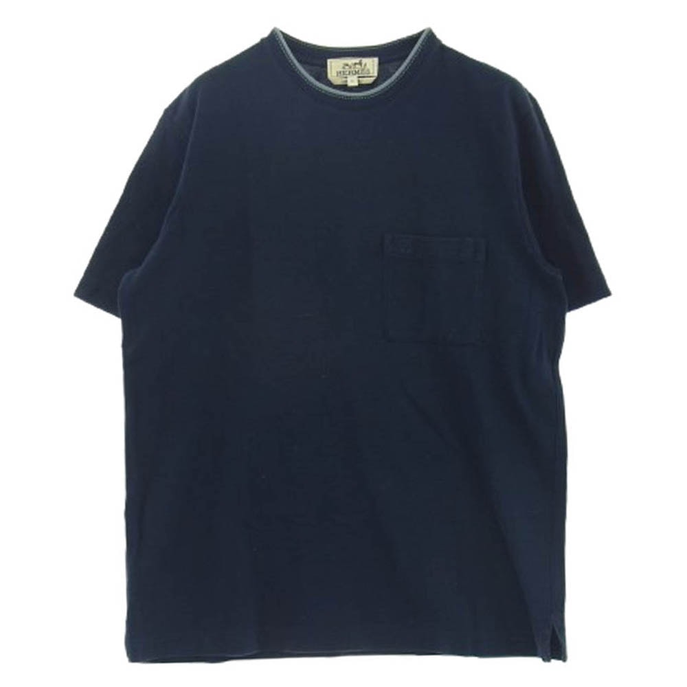 HERMES エルメス Tシャツ イタリア製 現行品 Hロゴ刺繍 クルーネック 半袖 Tシャツ ダークネイビー系 M【中古】