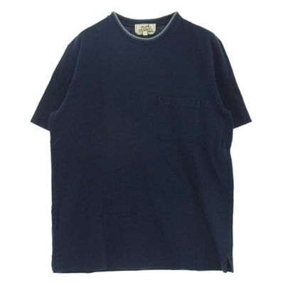 HERMES エルメス Tシャツ イタリア製 現行品 Hロゴ刺繍 クルーネック 半袖 Tシャツ ダークネイビー系 M【中古】