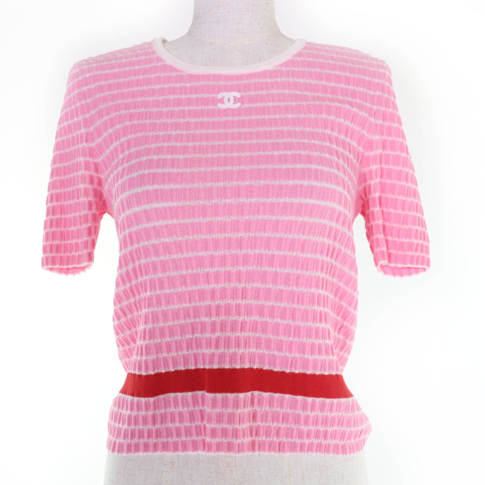 極美品 シャネル 半袖ニット ピンク 36 24P P76857K11060