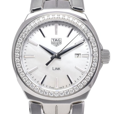 タグホイヤー TAG HEUER WBC1314 リンク ダイヤモンド ホワイト クォーツ レディース 美品 箱・保証書付き 腕時計 P#149172
