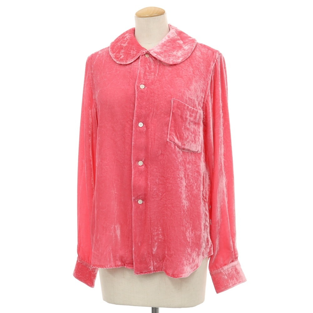 【中古】【未使用】コムデギャルソン ガール COMME des GARCONS GIRL 2025年秋冬 レーヨン ベロア ラウンドカラー カジュアルシャツ ピンク【サイズS】【レディース】