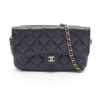 シャネル CHANEL マトラッセ チェーンフォンケースウォレット ショルダーバッグ バッグ キャビアスキン(グレインドカーフ) レディース ブラック系 AP2096 【中古】