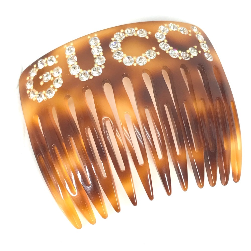 グッチ GUCCI ヘアコーム 櫛 クシ 503957 ラインストーン GG 雑貨 プラスチック ブラウン