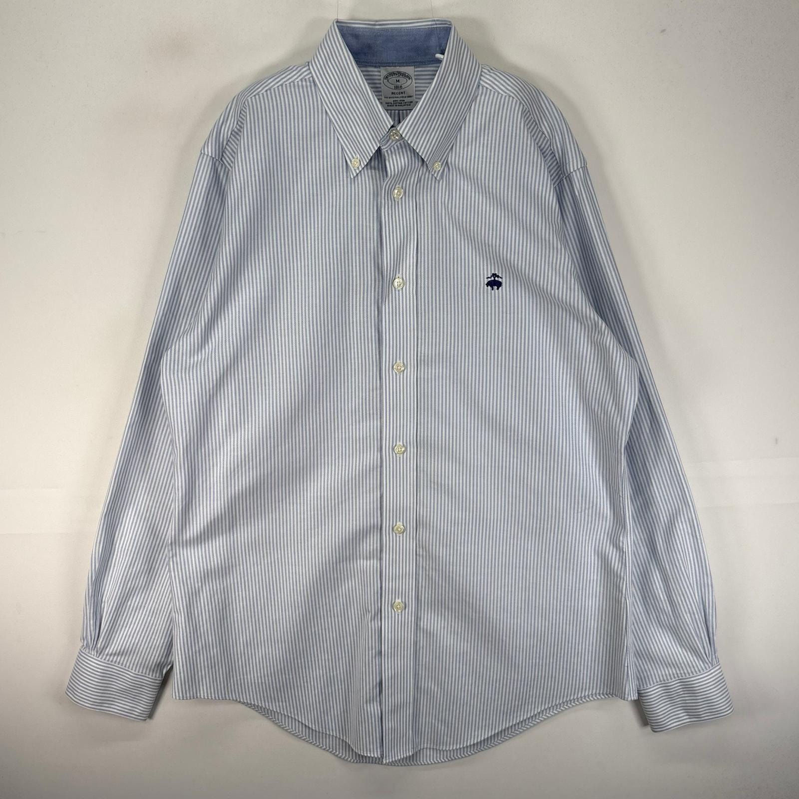 古着 ブルックスブラザーズ Brooks Brothers 長袖シャツ ボタンダウン ワンポイント REGENT M  ブルー系 ストライプ メンズ