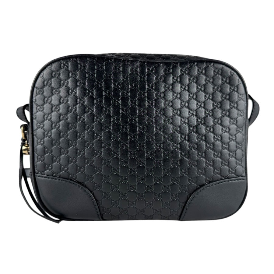 グッチ GUCCI ショルダーバッグ マイクログッチシマ レザー ブラック ユニセックス 449418【中古】 z9359