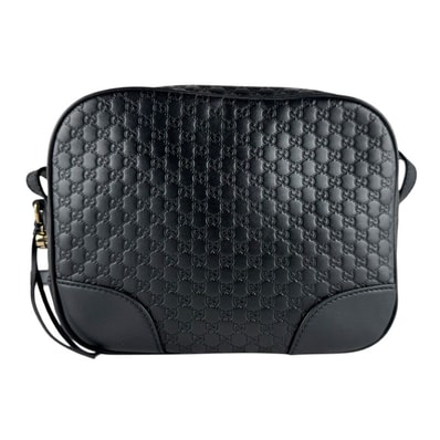 グッチ GUCCI ショルダーバッグ マイクログッチシマ レザー ブラック ユニセックス 449418【中古】 z9359