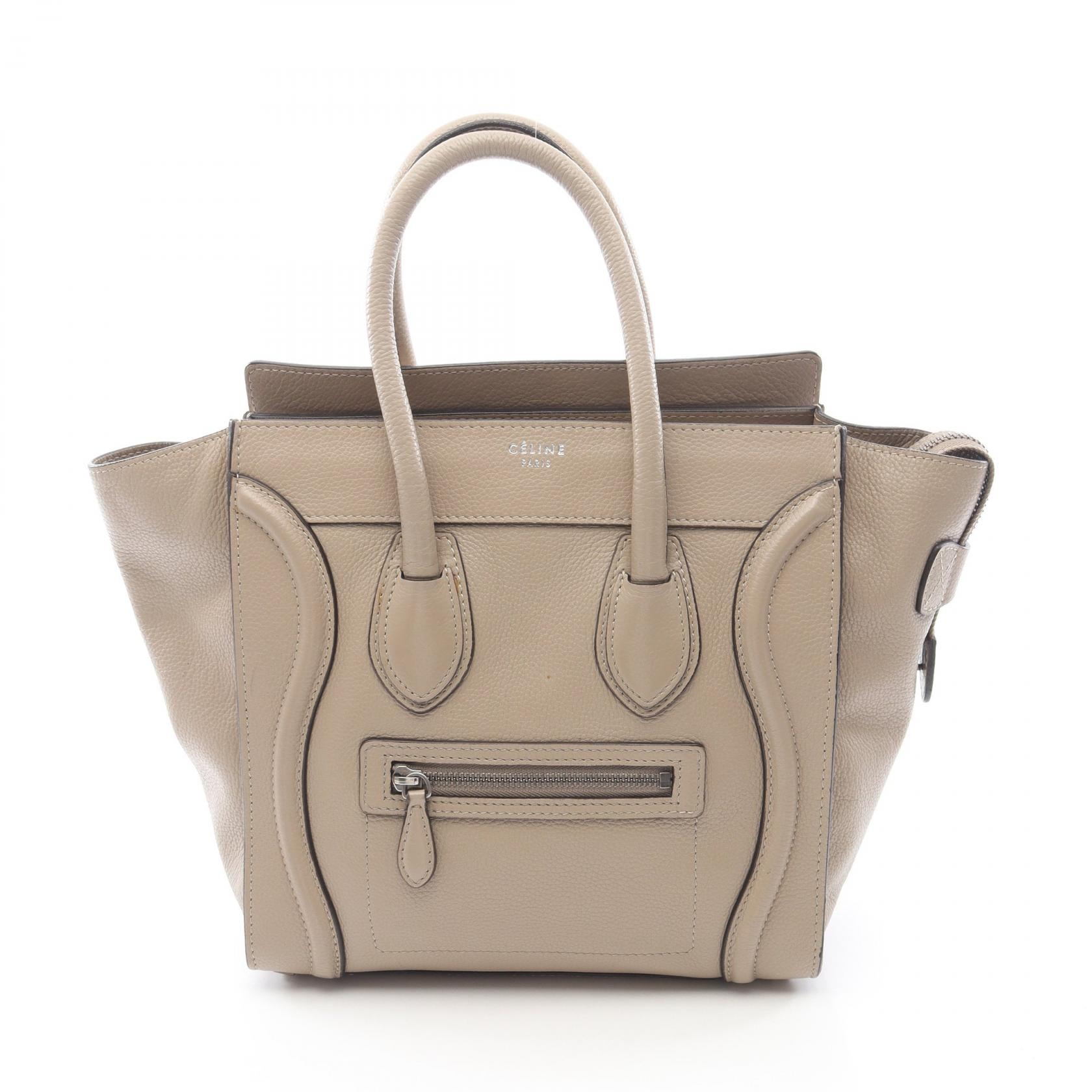 セリーヌ CELINE ラゲージ マイクロショッパー トートバッグ バッグ レザー レディース ベージュ系 【中古】