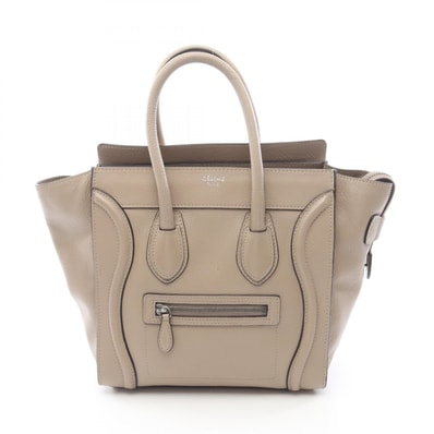 セリーヌ CELINE ラゲージ マイクロショッパー トートバッグ バッグ レザー レディース ベージュ系 【中古】