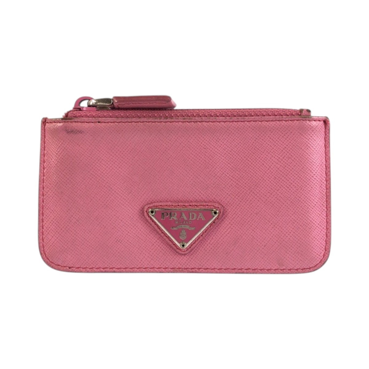 PRADA プラダ サフィアーノ 三角ロゴプレート ピンク シルバー金具 レザー コインケース 小銭入れ 601578 【中古】