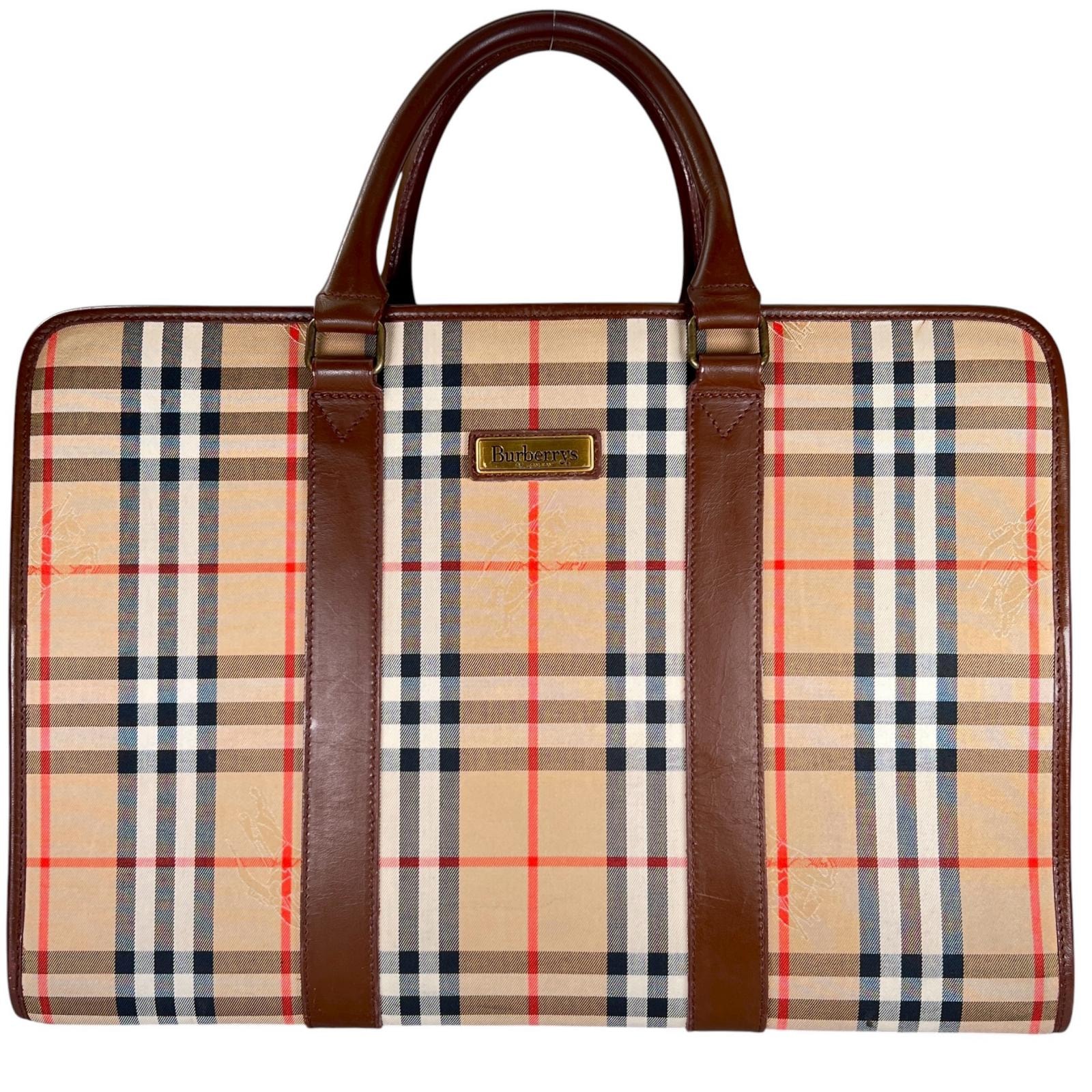 美品 BURBERRY バーバリー ボストンバッグ キャンバス/レザー ブラウン メンズ【中古】