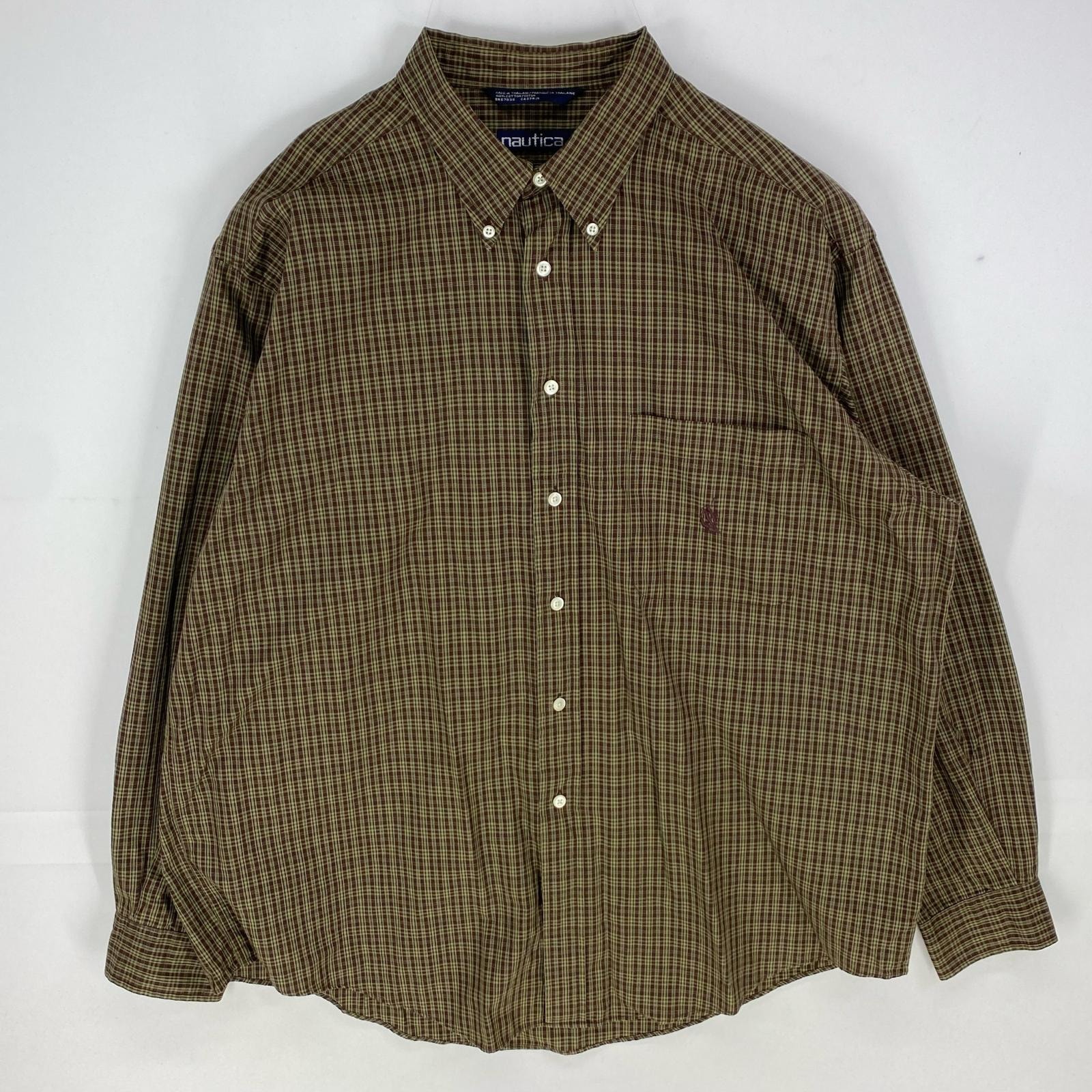 古着 90's/90年代 ノーティカ NAUTICA 長袖シャツ ボタンダウン ロングスリーブ 大きいサイズ XL  ブラウン系 チェック メンズ