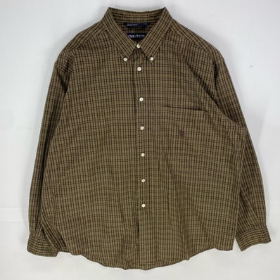 古着 90's/90年代 ノーティカ NAUTICA 長袖シャツ ボタンダウン ロングスリーブ 大きいサイズ XL ブラウン系 チェック メンズ