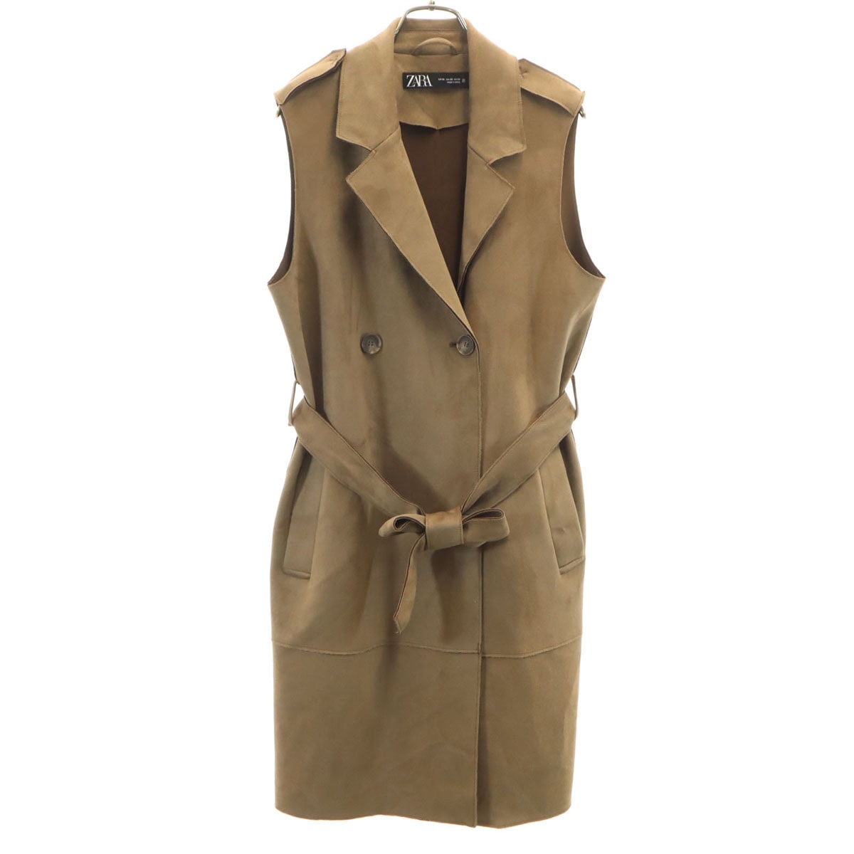 ZARA ザラ フェイクスエード ロング ベスト XS ブラウン