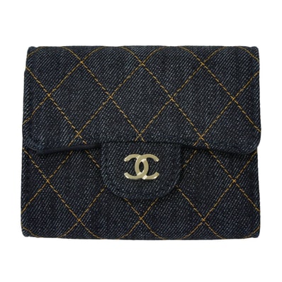 CHANEL シャネル 三つ折り財布 コンパクト スモールフラップ ココマーク マトラッセ ネイビー デニム シャンパンゴールド金具 AP0229 新品未使用