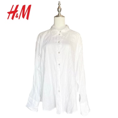 新品タグ付 H&M リネン100% ホワイト 白シャツ シェルボタン L 麻