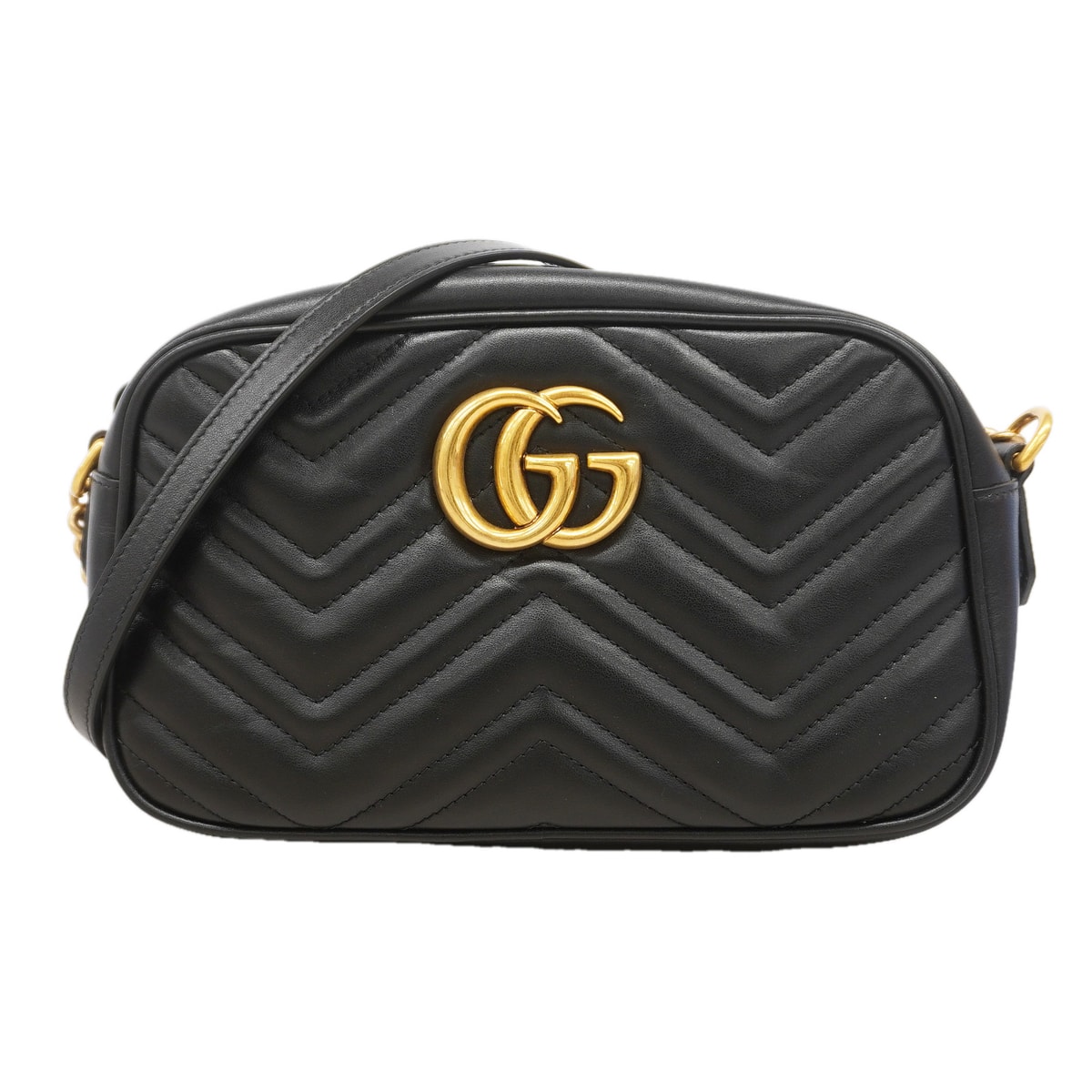 ★最終価格【6hb1461-k】グッチ ショルダーバッグ GGマーモント 447632 レザー ブラック ゴールド金具【中古】レディース