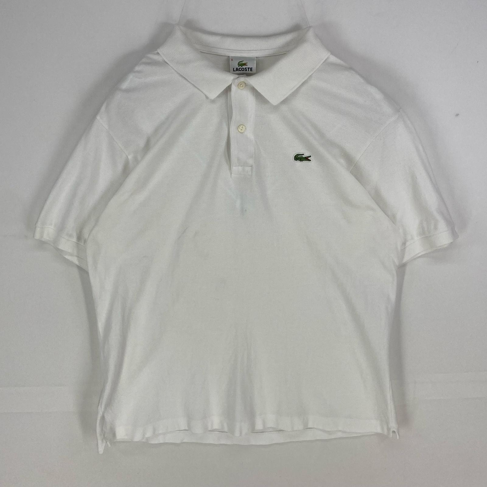 古着 ラコステ LACOSTE 半袖シャツ ワンポイントロゴ ポロシャツ ショートスリーブ FR6=US XL〜XXL  ホワイト系 メンズ