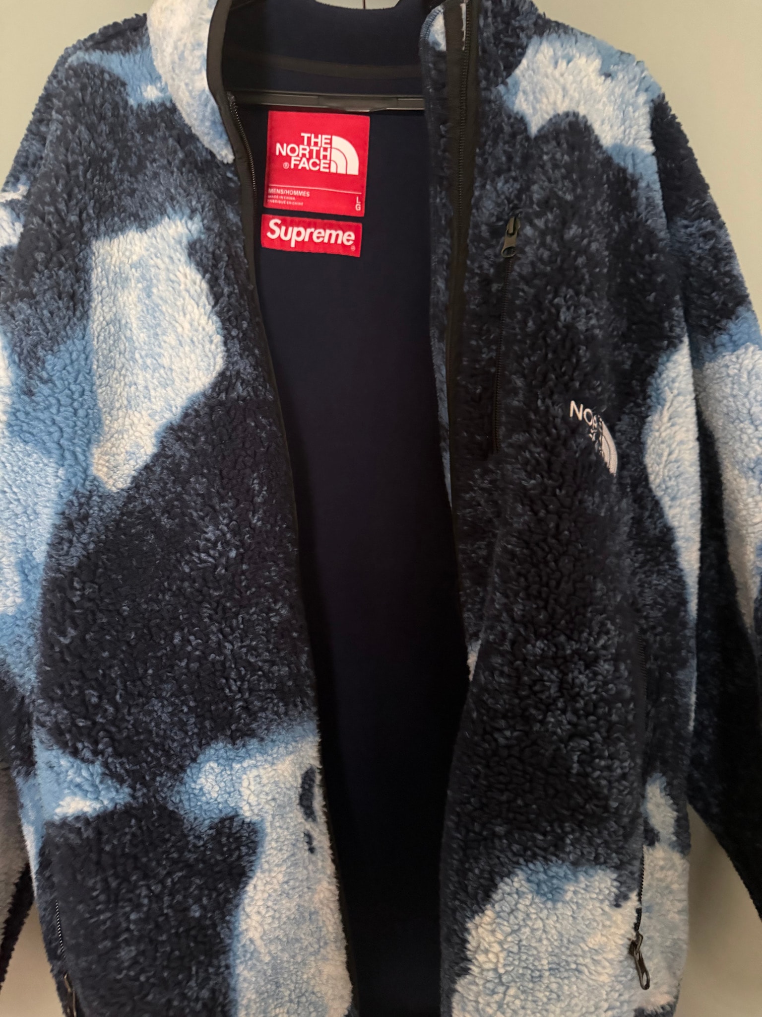 Supreme x The North Face Bleached Denim Print Fleece Jacket "Indigo"