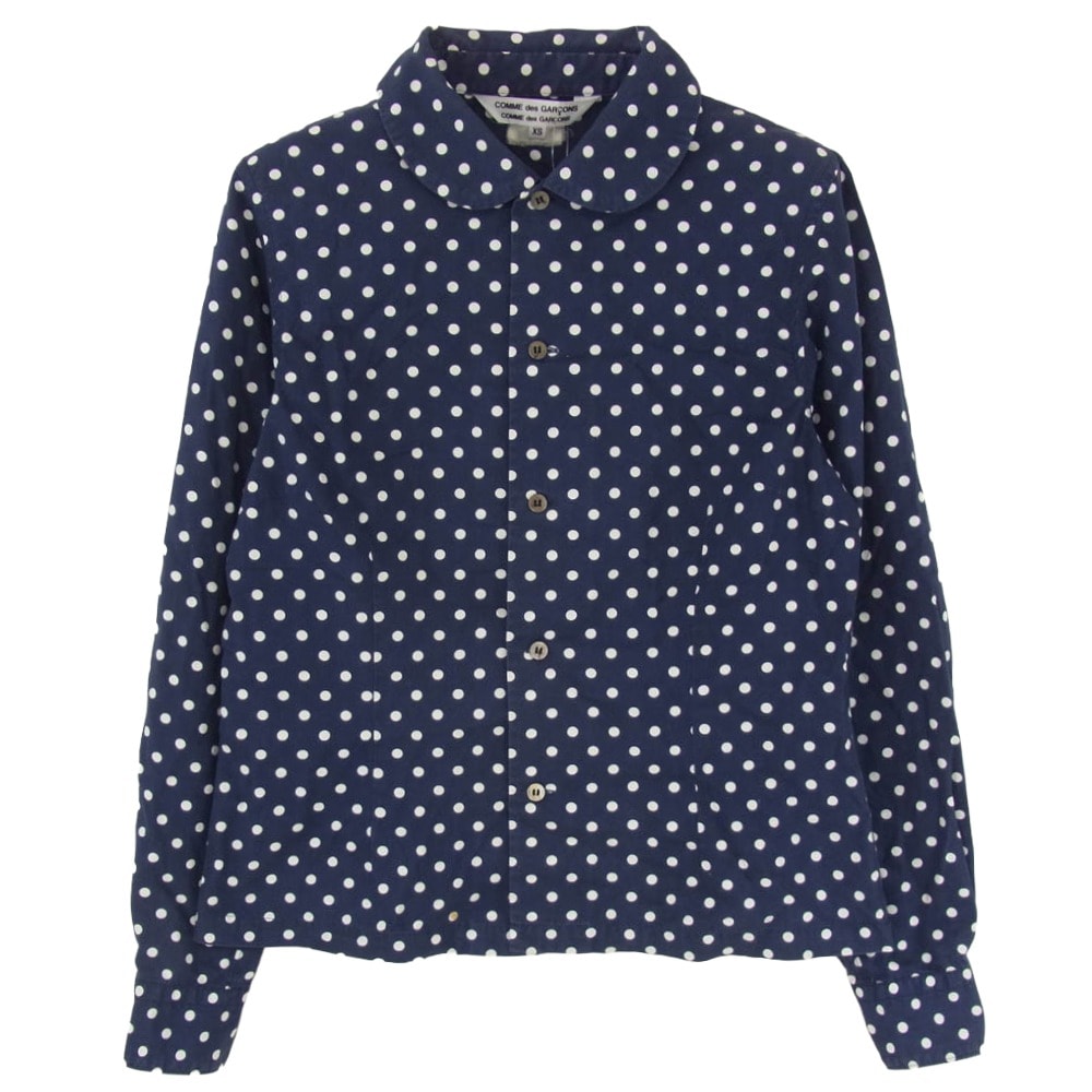 COMME des GARCONS コムデギャルソン RF-B020 コムコム AD2010 ドット柄 丸襟 長袖 シャツ ブラウス ネイビー系 XS【中古】